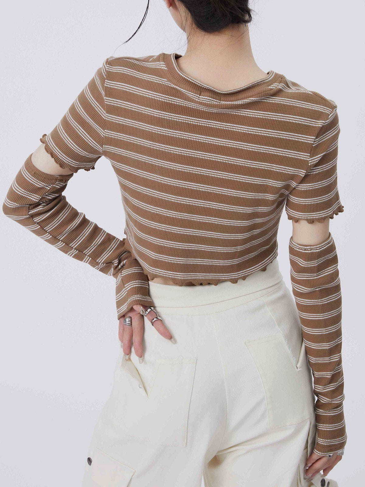 Heart Cut Stripe Crop Tee