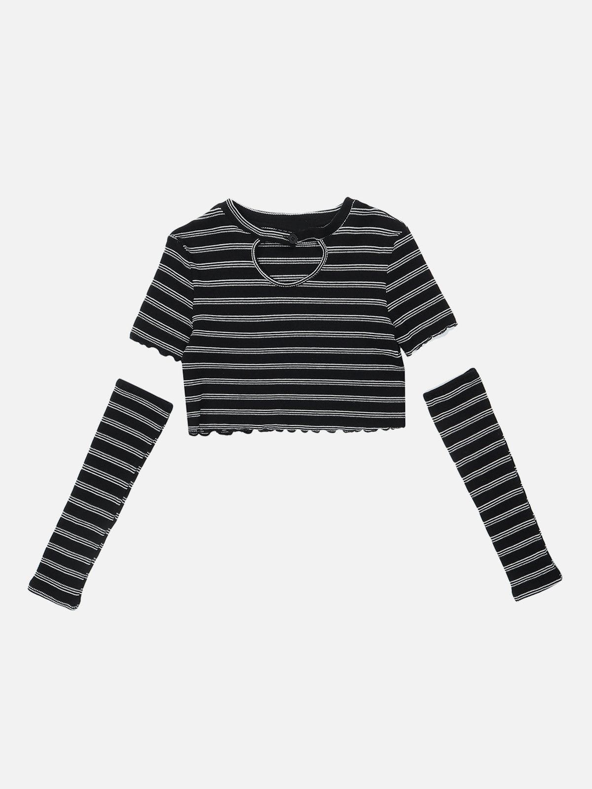 Heart Cut Stripe Crop Tee