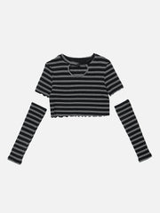 Heart Cut Stripe Crop Tee