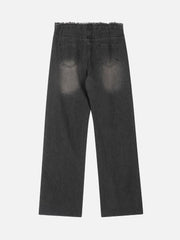 High Street Distressed Washed Distressed Drawstring Jeans