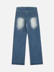 High Street Distressed Washed Distressed Drawstring Jeans