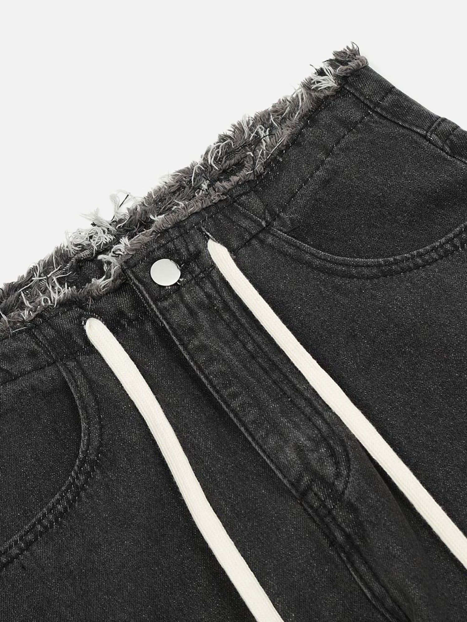 High Street Distressed Washed Distressed Drawstring Jeans