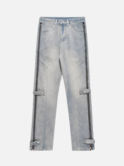 High Street Hip-hop Design Sense Zipper Straight Jeans Nine-point Pants