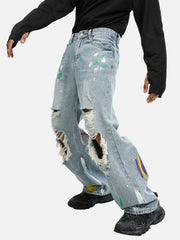 High Street Personalized Graffiti Ripped Jeans - 1955