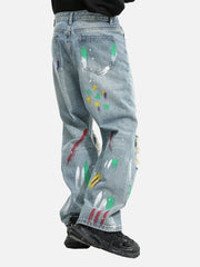 High Street Personalized Graffiti Ripped Jeans - 1955
