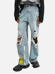 High Street Personalized Graffiti Ripped Jeans - 1955