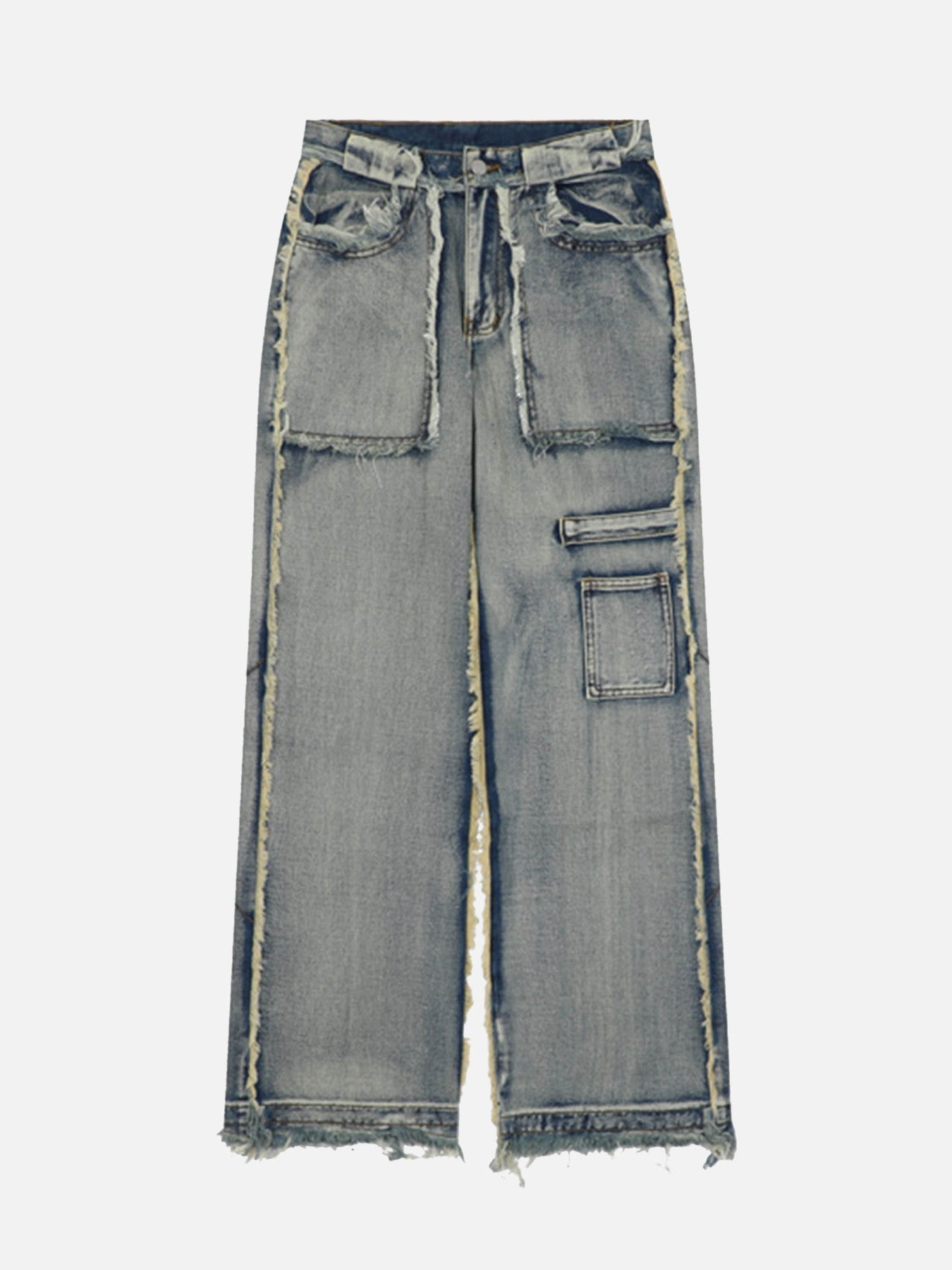 High Street Washed And Distressed Raw Edge Jeans