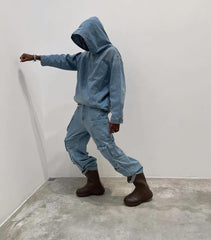 High Street Washed And Worn Denim Hoodie - 1464