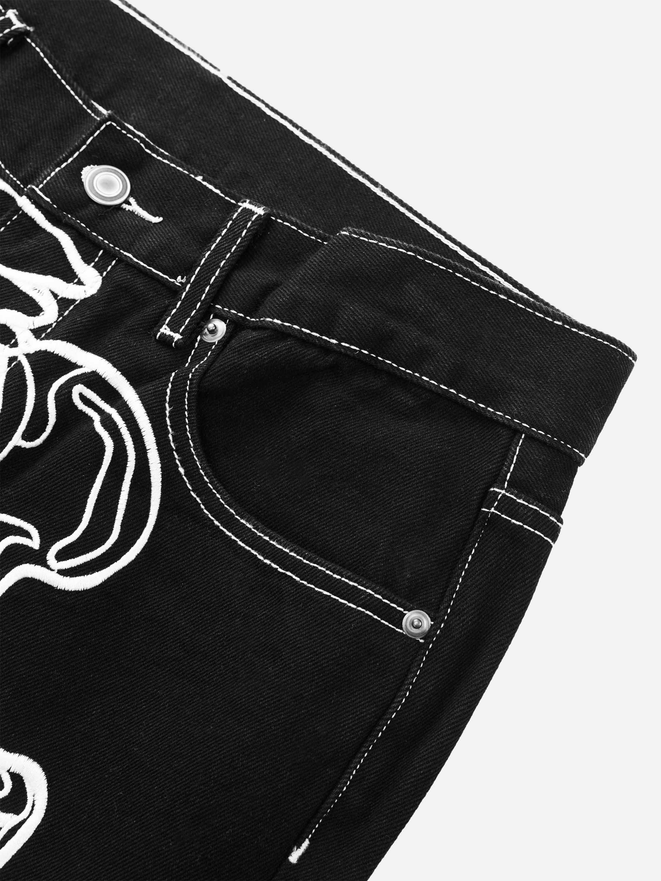 Hip Hop Bones Embroidered Jeans - 1859