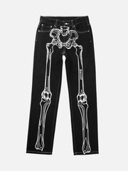 Hip Hop Bones Embroidered Jeans - 1859