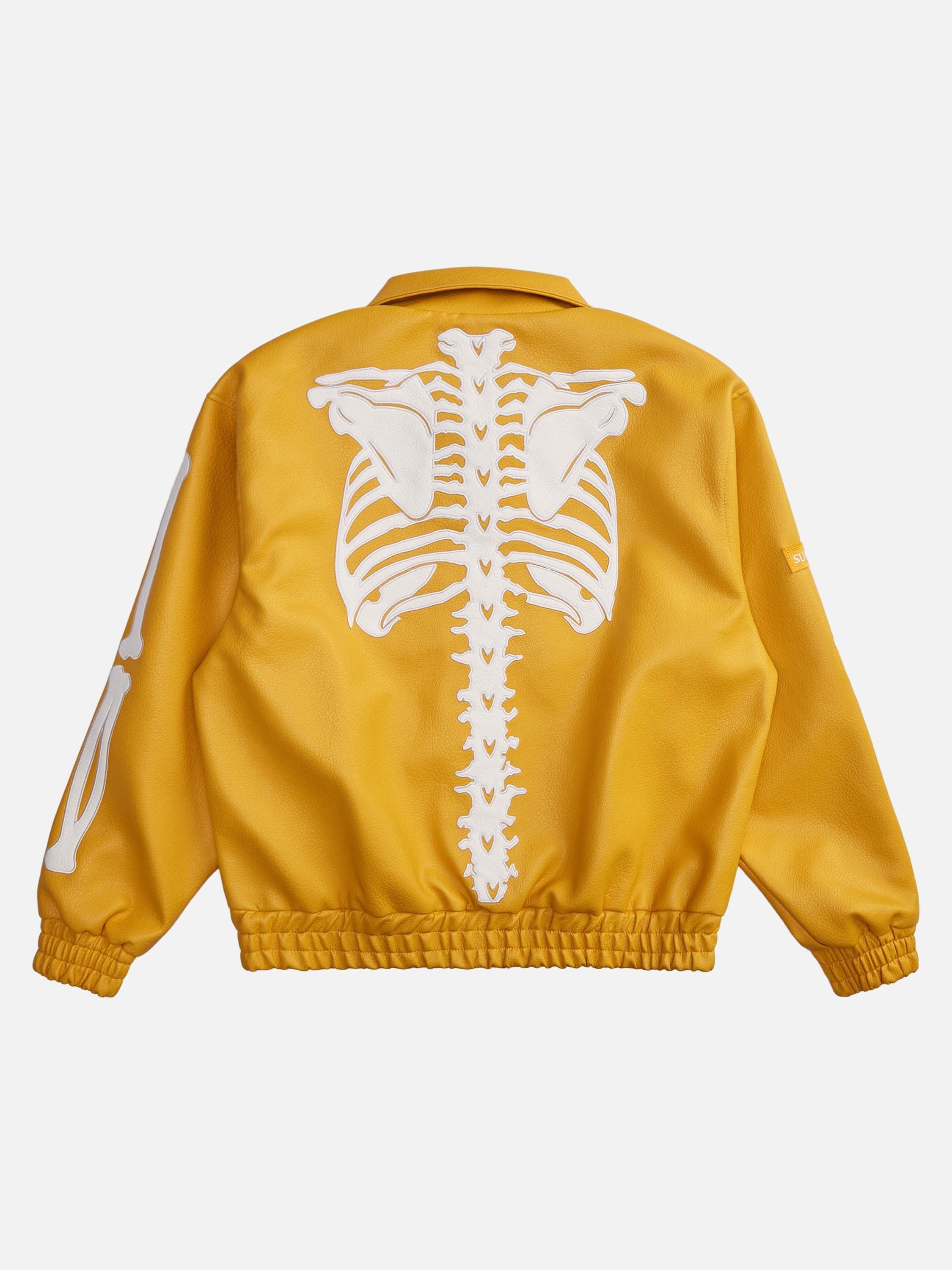 Hip Hop Bones Embroidered Leather Jacket - 1833