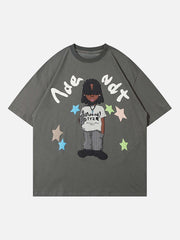 Hip Hop Cartoon Character Print T-shirt