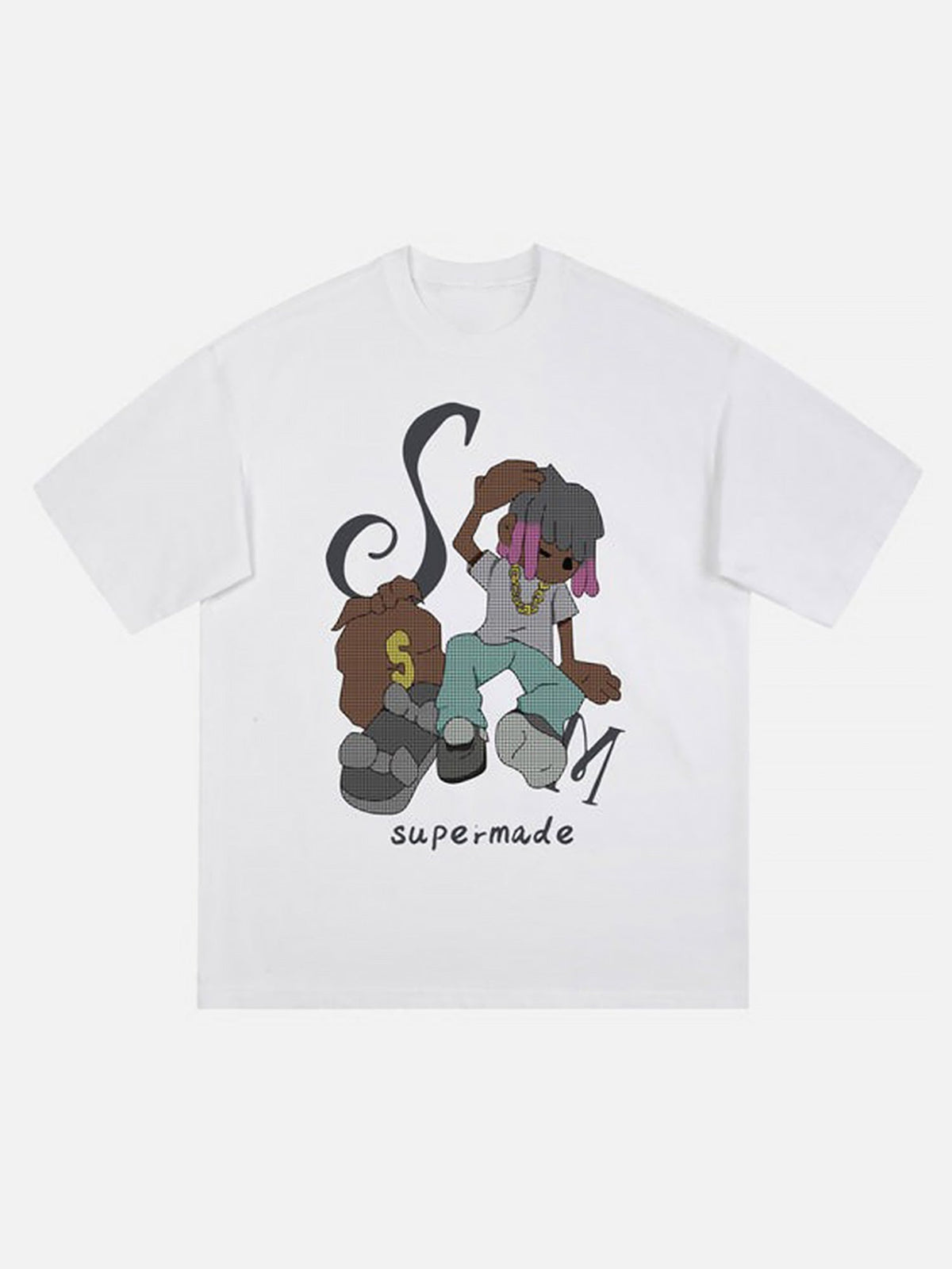 Hip Hop Cartoon Character Print T-shirt
