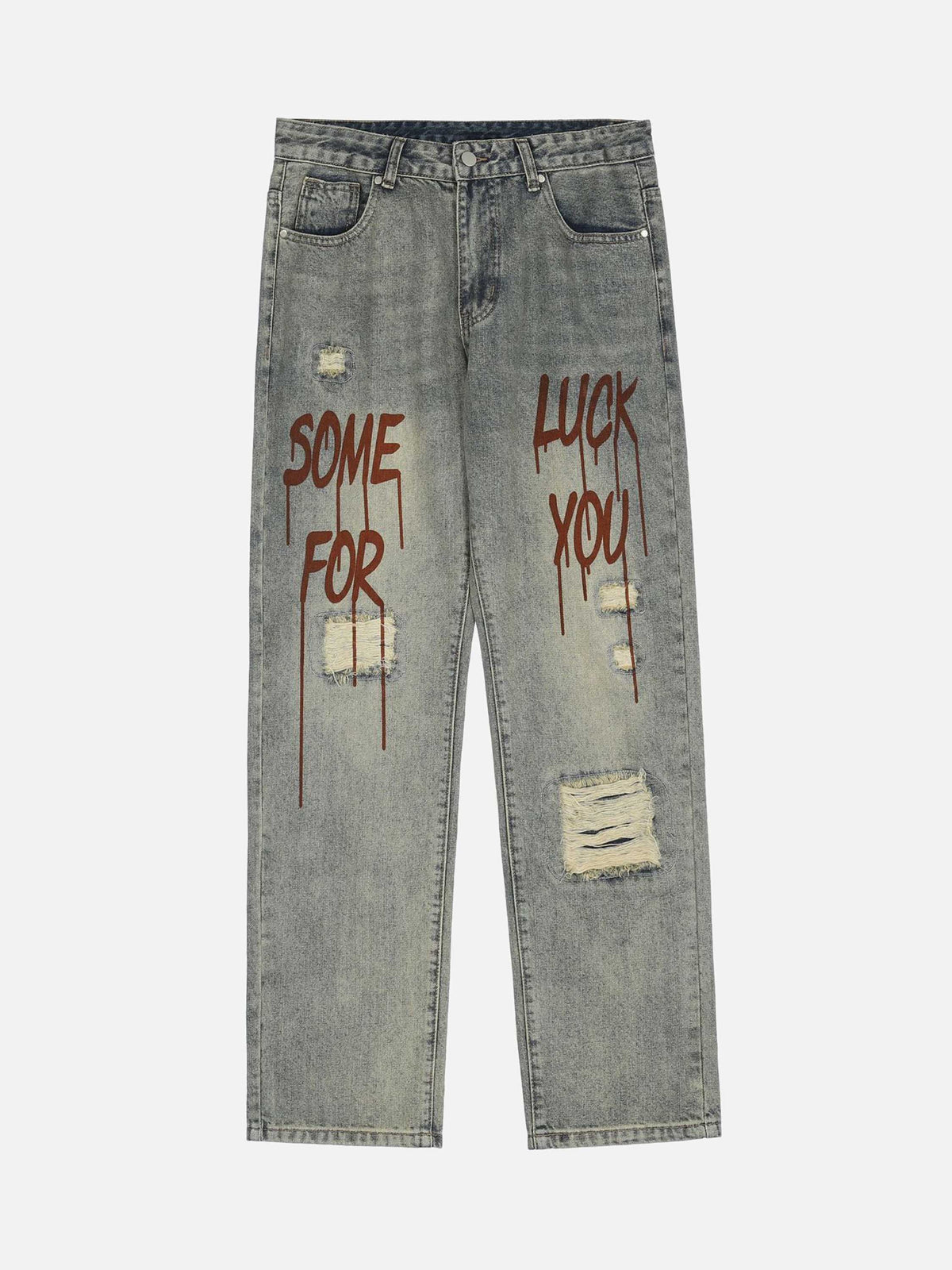 Hip Hop Retro Patch Print Powder Pulp Denim Pants