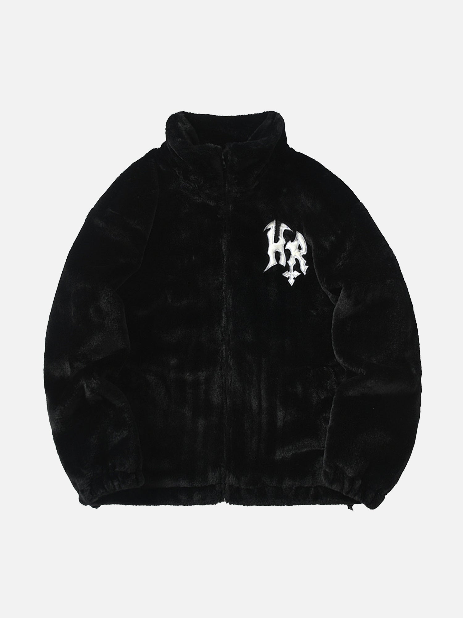 Hip-Hop-Jacke aus Kaninchenfellimitat mit Stehkragen und Buchstaben - 1908 