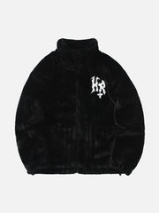 Hip-Hop-Jacke aus Kaninchenfellimitat mit Stehkragen und Buchstaben - 1908 