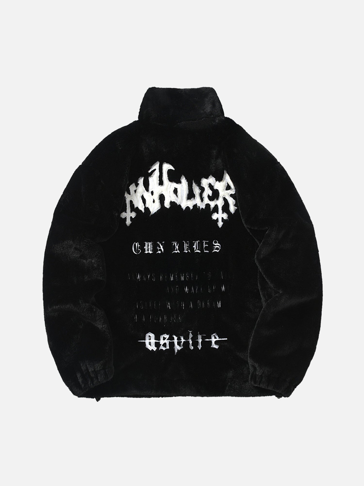 Hip-Hop-Jacke aus Kaninchenfellimitat mit Stehkragen und Buchstaben - 1908 