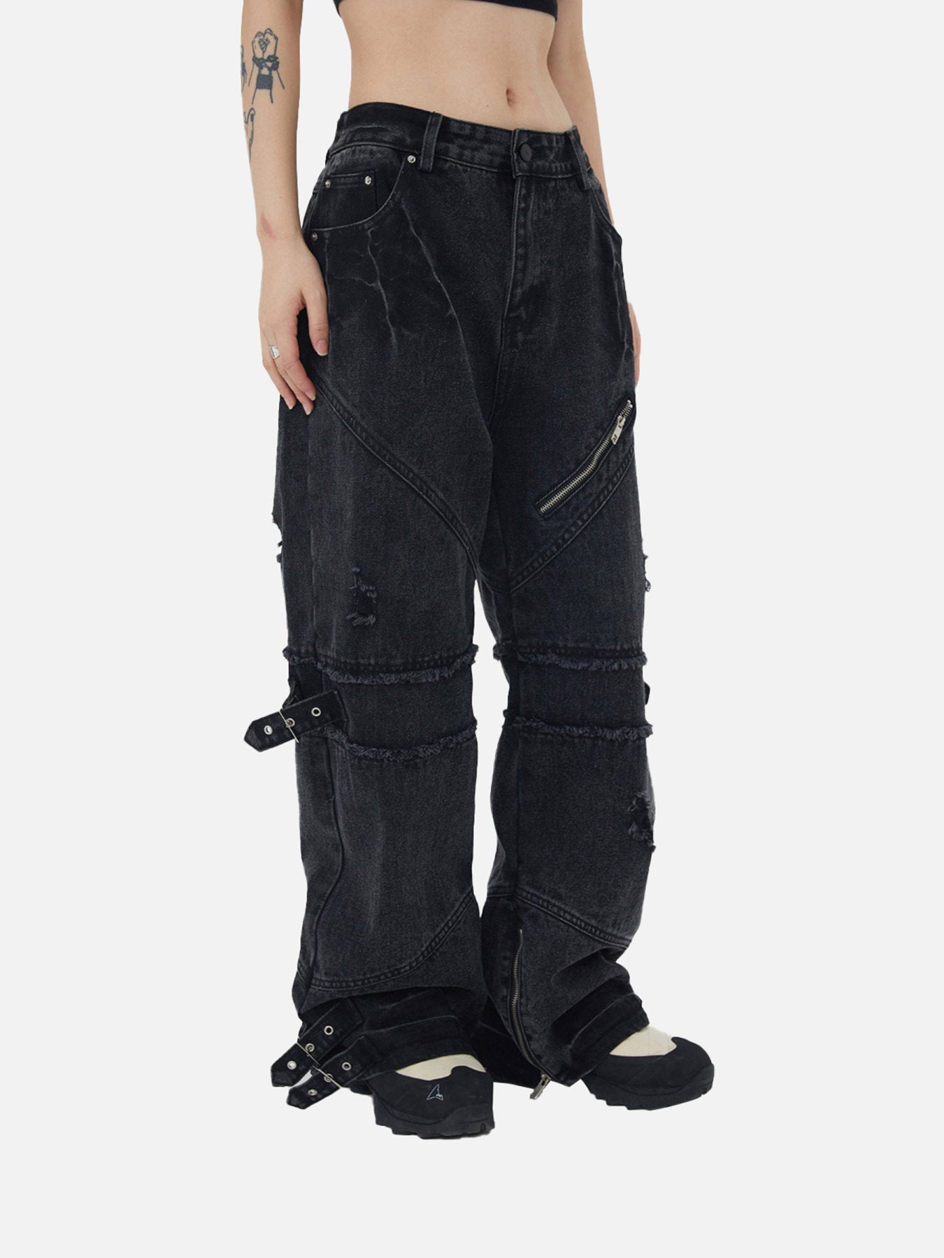 Hip-hop Retro Wash Old Punk Denim Pants Loose Straight Pants Couple Models-1456