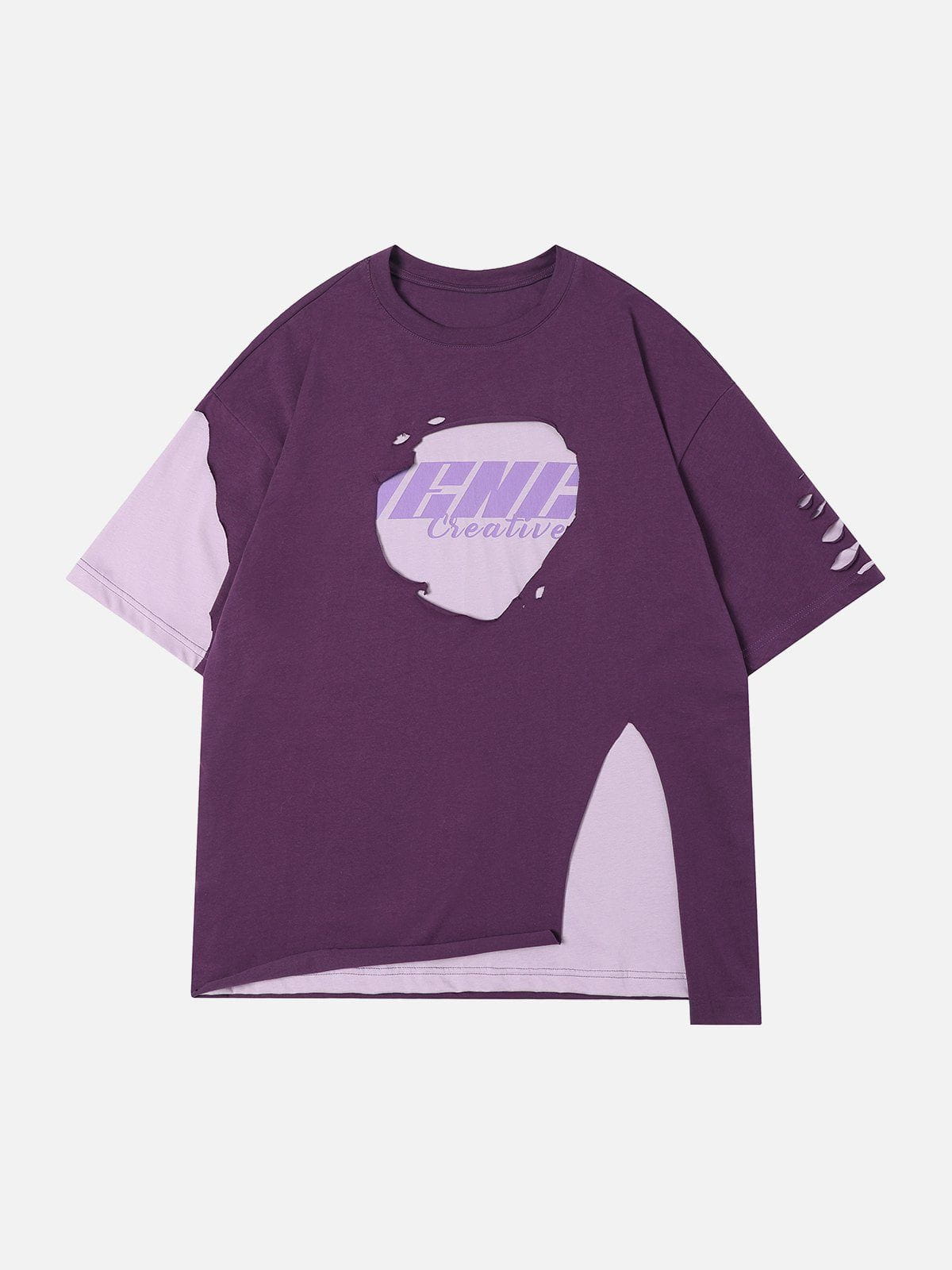 Hole Fake Two-piece Color Matching Tee