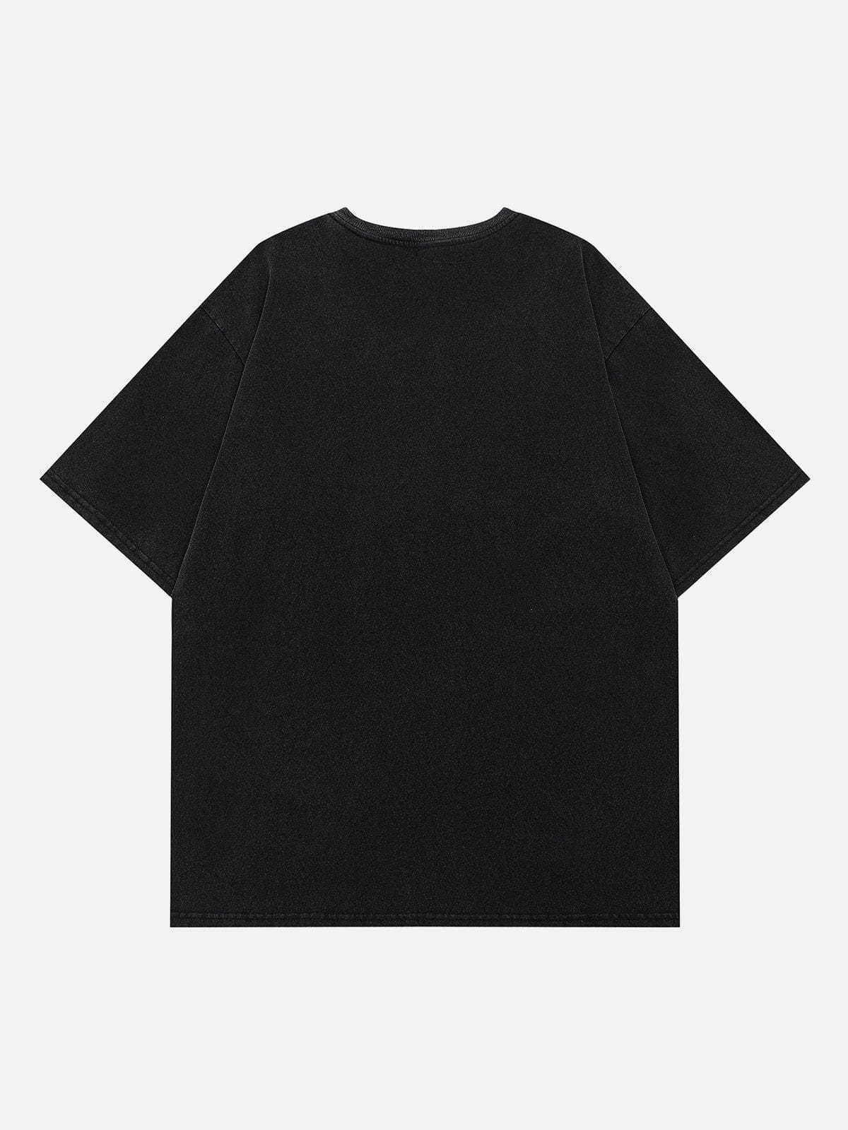 Hole Letter Print Washed Tee