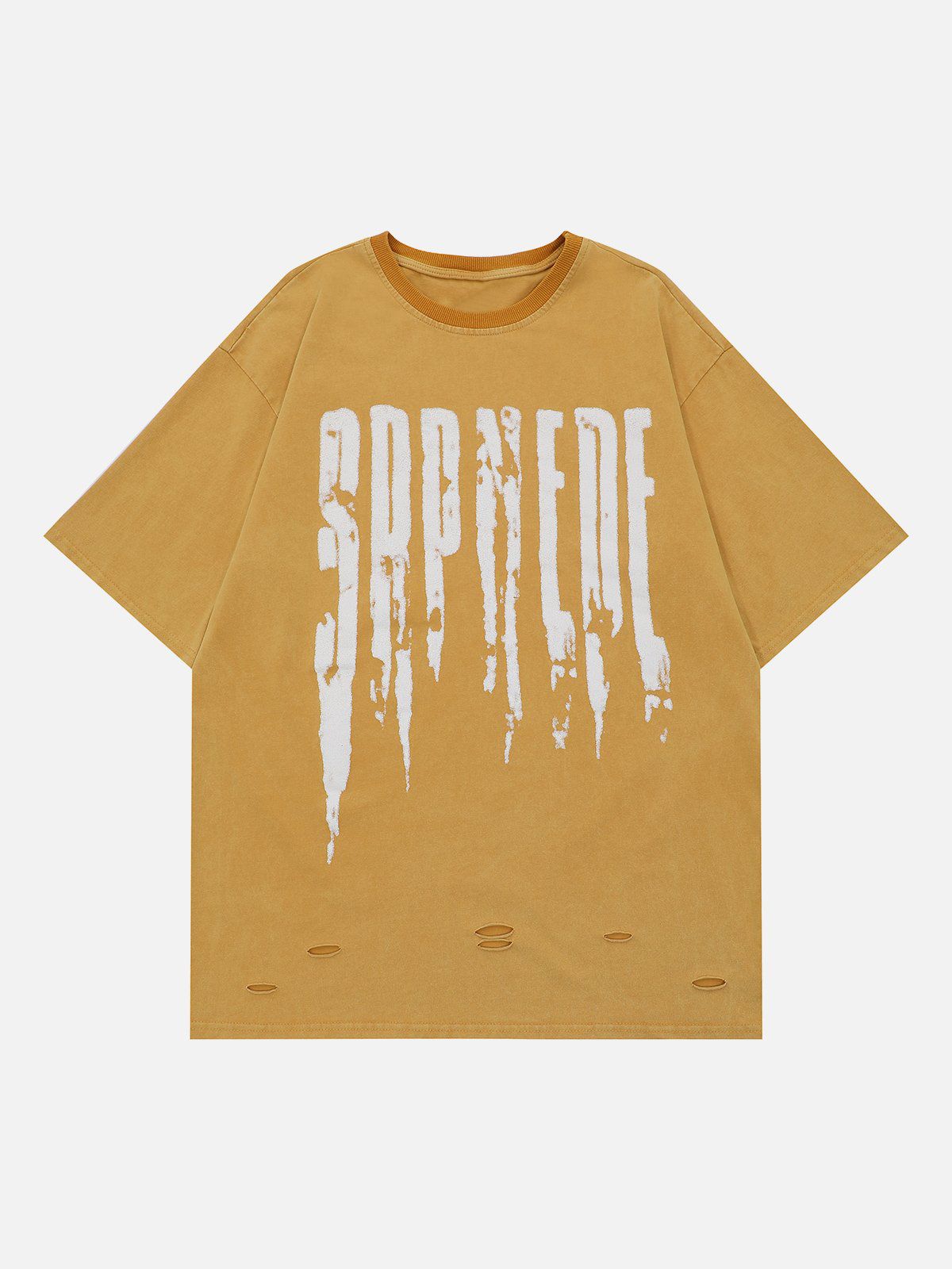 Hole Letter Print Washed Tee
