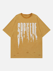 Hole Letter Print Washed Tee