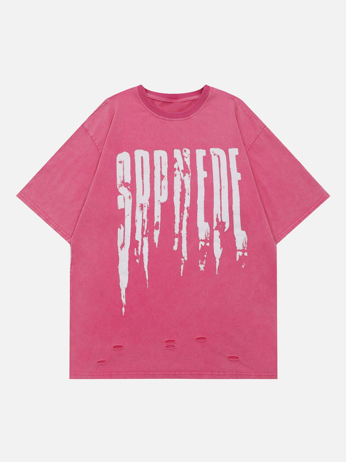 Hole Letter Print Washed Tee