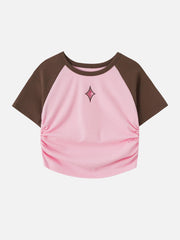 Hollow Embroidery Pleating Tee
