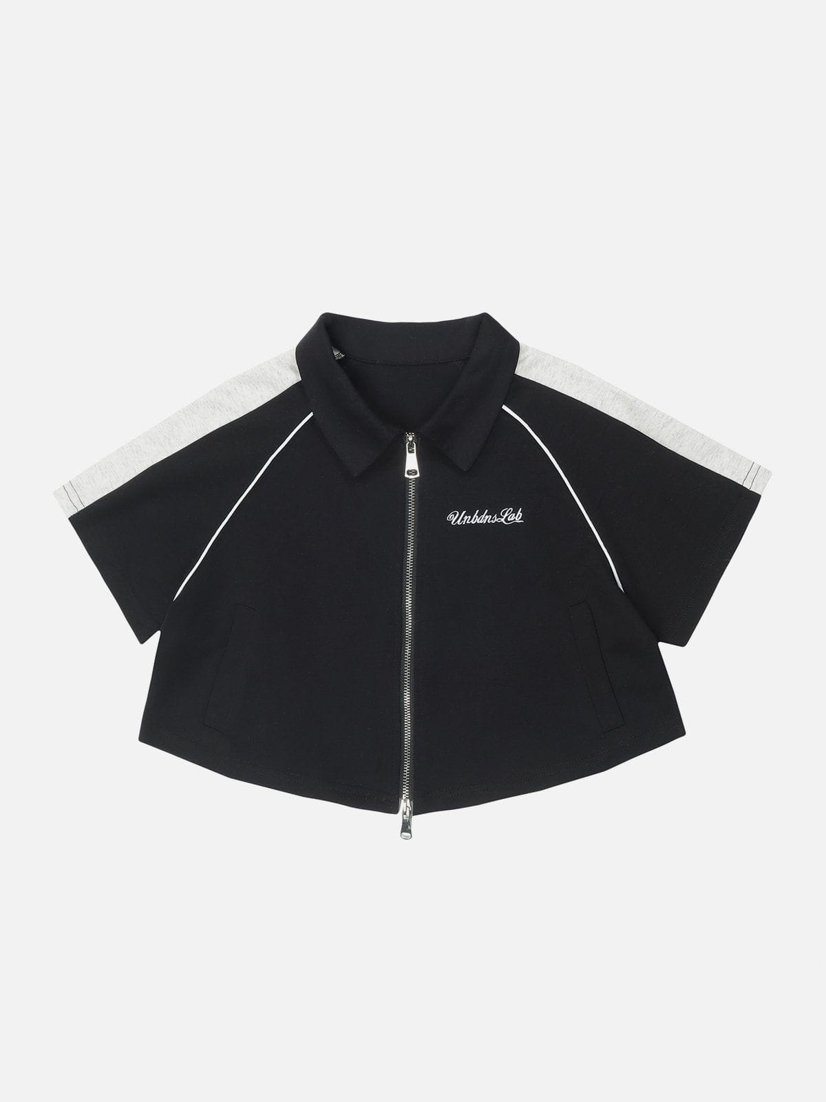 Lapel Zipper Colorblock Tee