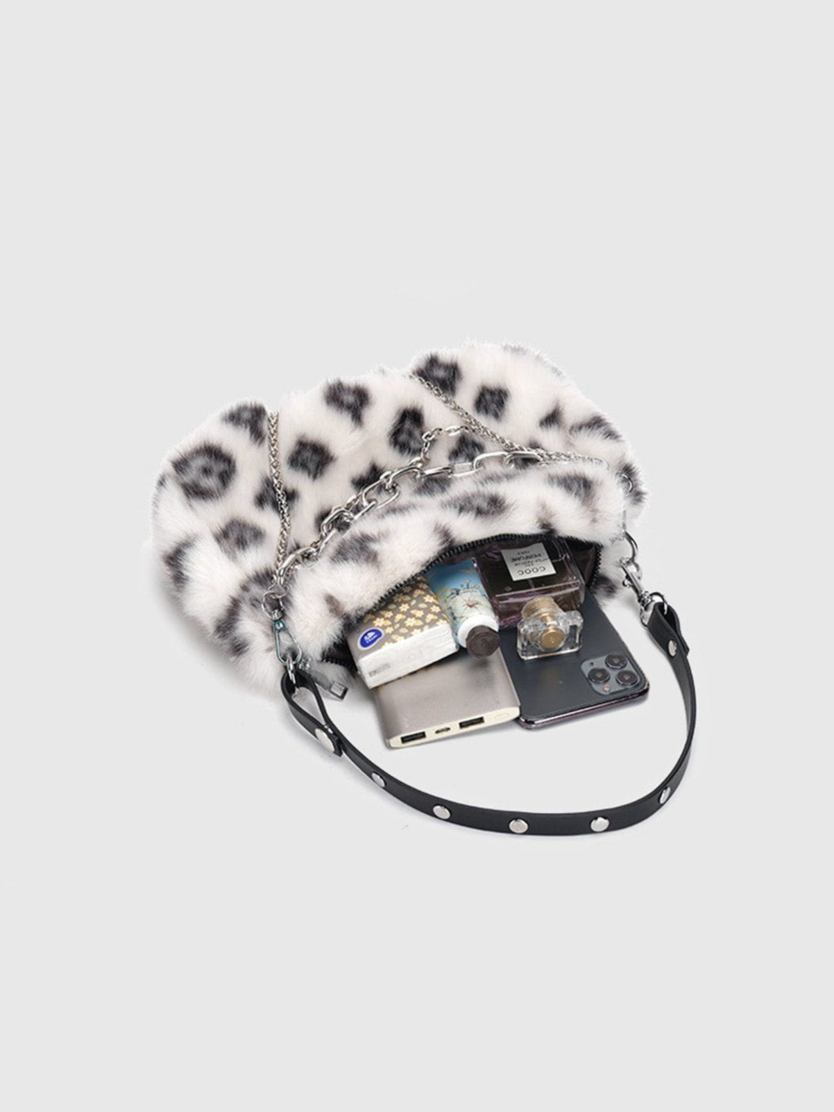 Leopard Fleece Chain Bag