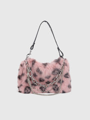 Leopard Fleece Chain Bag