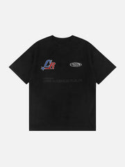Letter Embroidered Suede Tee