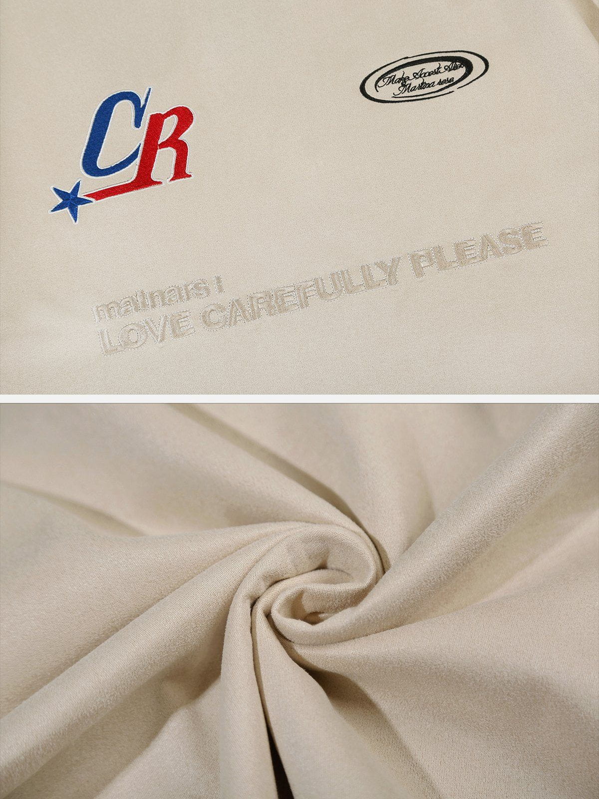Letter Embroidered Suede Tee