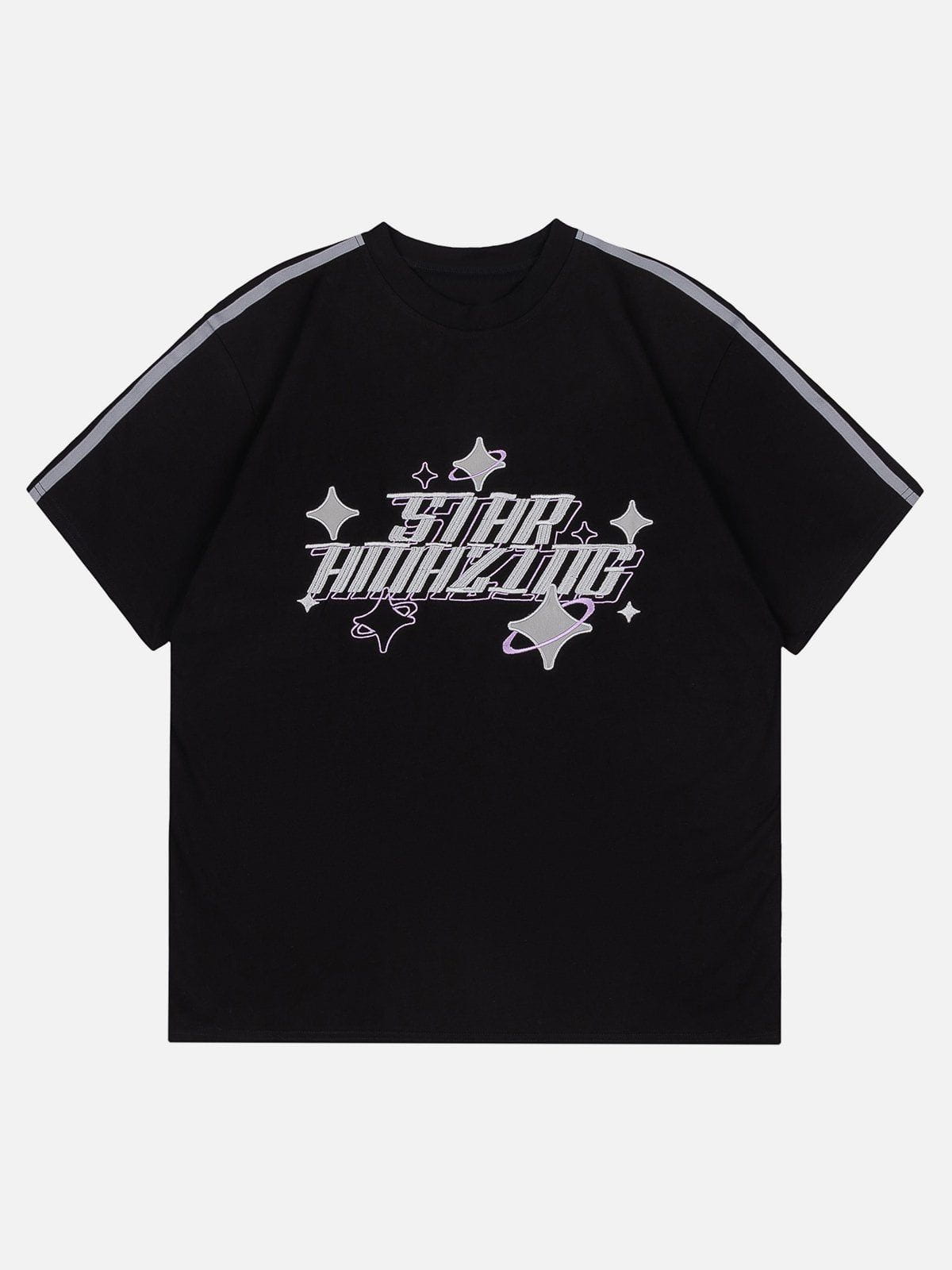 Letter Embroidery Patchwork Tee