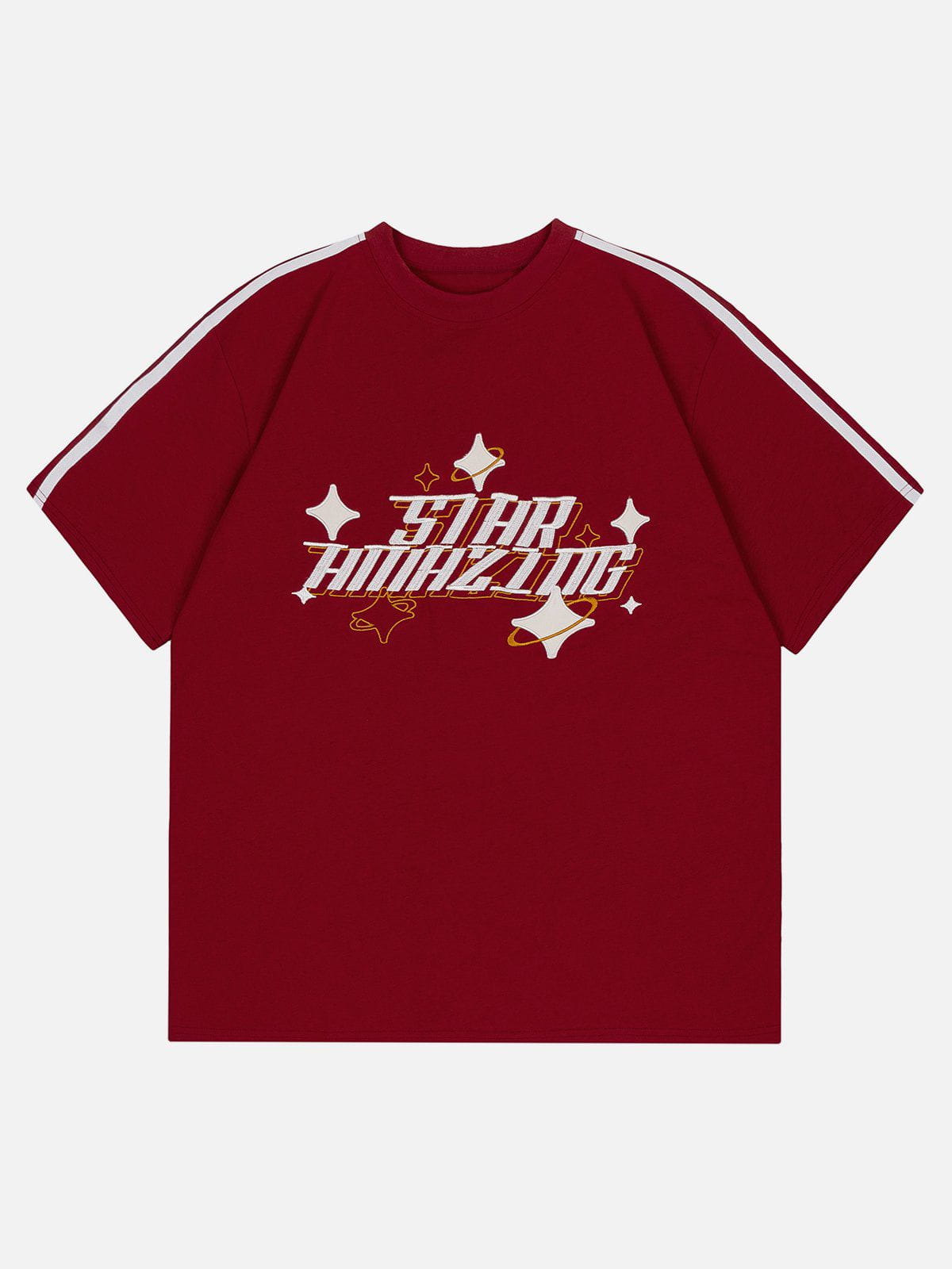 Letter Embroidery Patchwork Tee