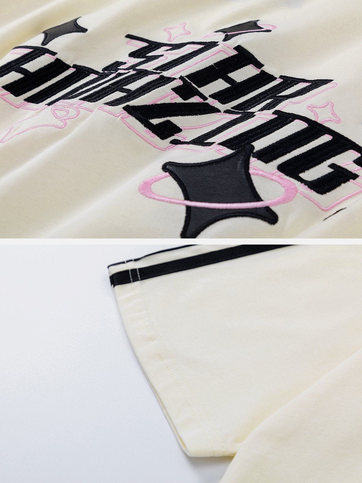 Letter Embroidery Patchwork Tee