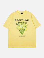 T-shirt imprimé floral avec lettres - 1373 