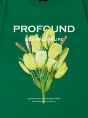 T-shirt imprimé floral avec lettres - 1373 
