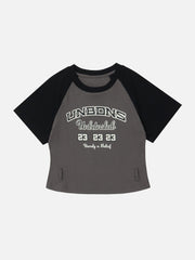 Letter Print Patchwork Tee