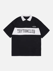 Letter Print Polo Collar Tee