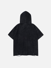 Letter Print Ripped Hooded Tee