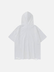 Letter Print Ripped Hooded Tee