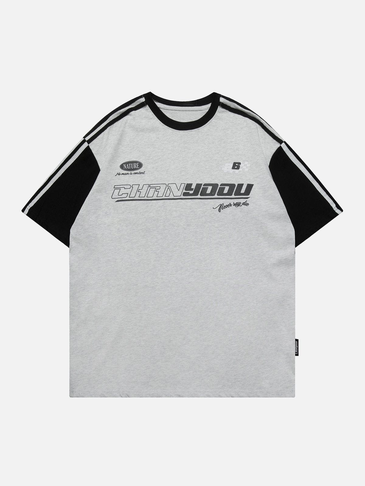 Letter Printing Patchword Stripe Tee