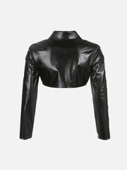 Lettering Embroidery PU Fold-over Jackets
