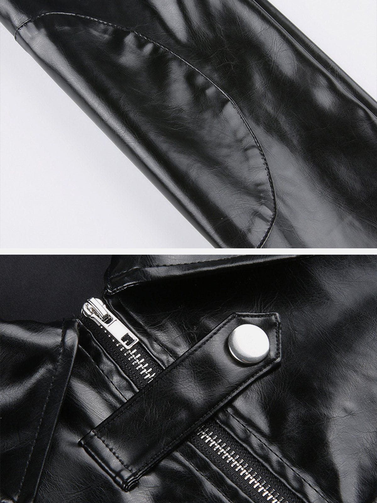Lettering Embroidery PU Fold-over Jackets
