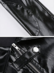 Lettering Embroidery PU Fold-over Jackets