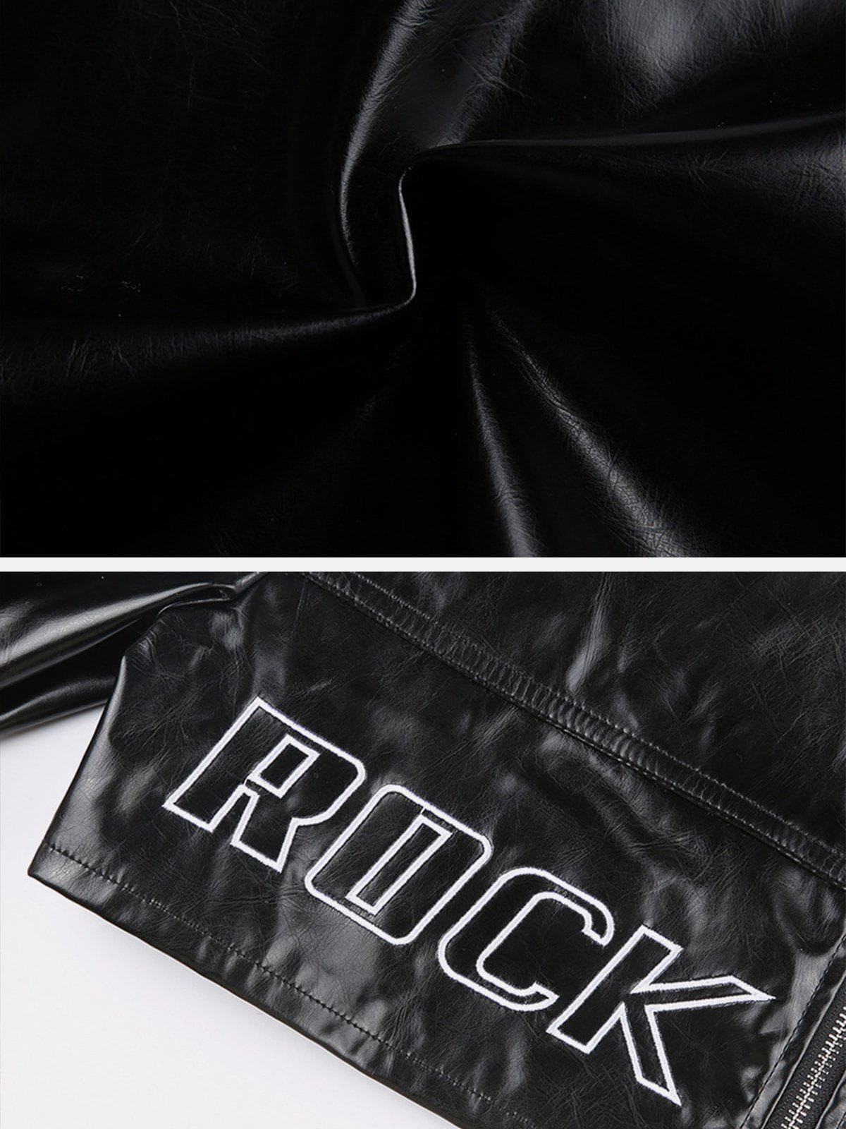 Lettering Embroidery PU Fold-over Jackets