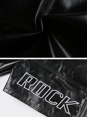 Lettering Embroidery PU Fold-over Jackets