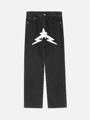 Lightning Pentagram Print Straight Jeans - 1922