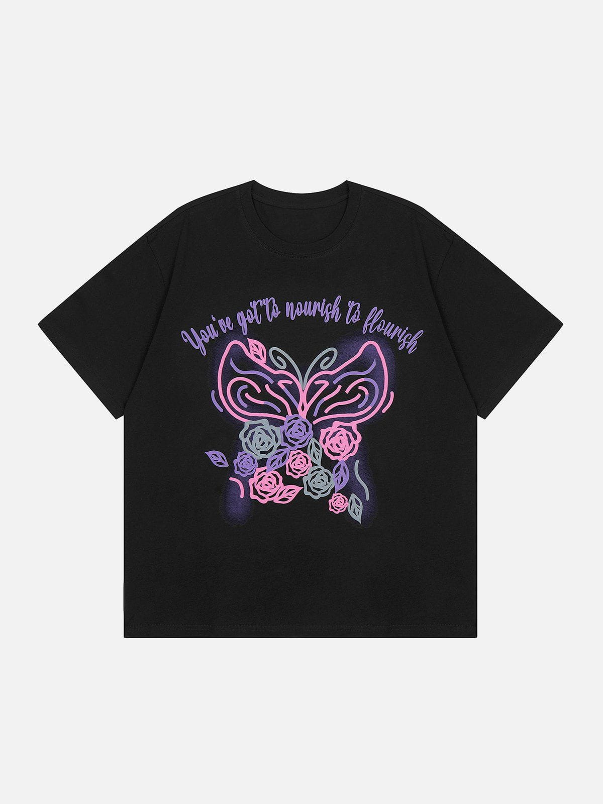 Line Flower Butterfly Print Tee